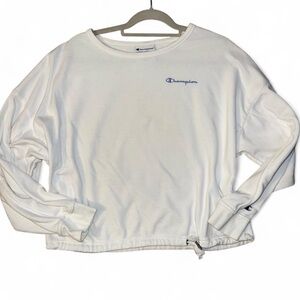 Champion White Crewneck with Light Blue Logo